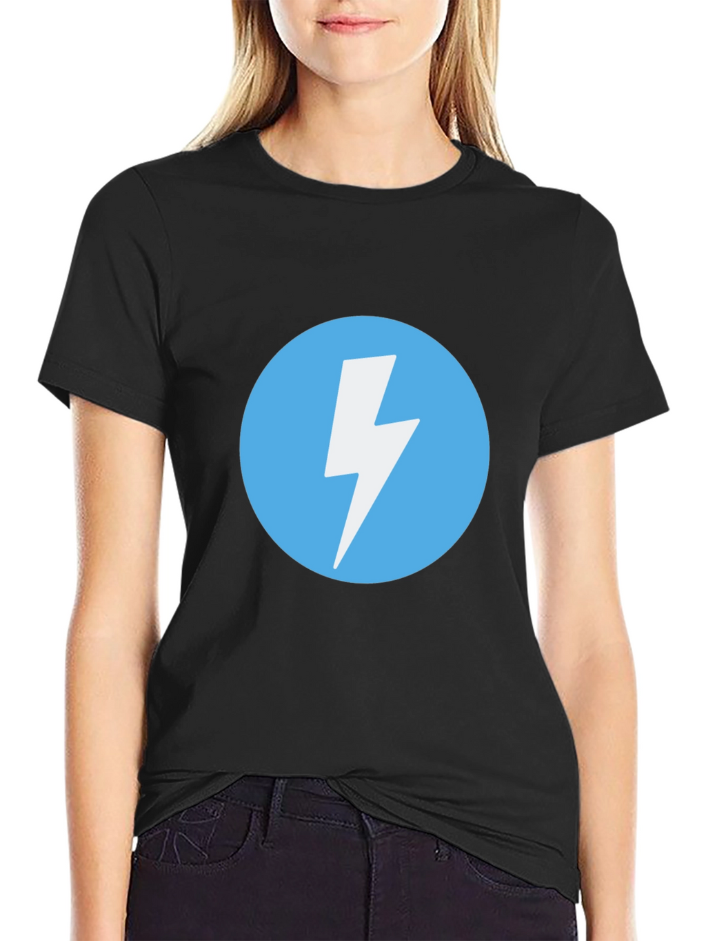 Black T-Shirt with Lightning Bolt Circle Graphic