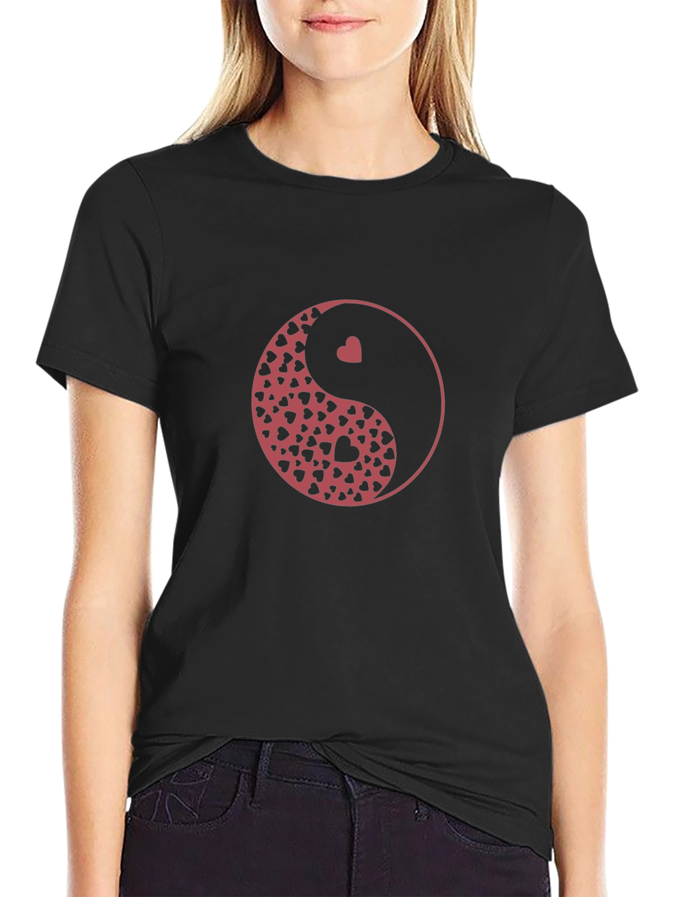 Yin Yang Hearts Graphic Black T-Shirt