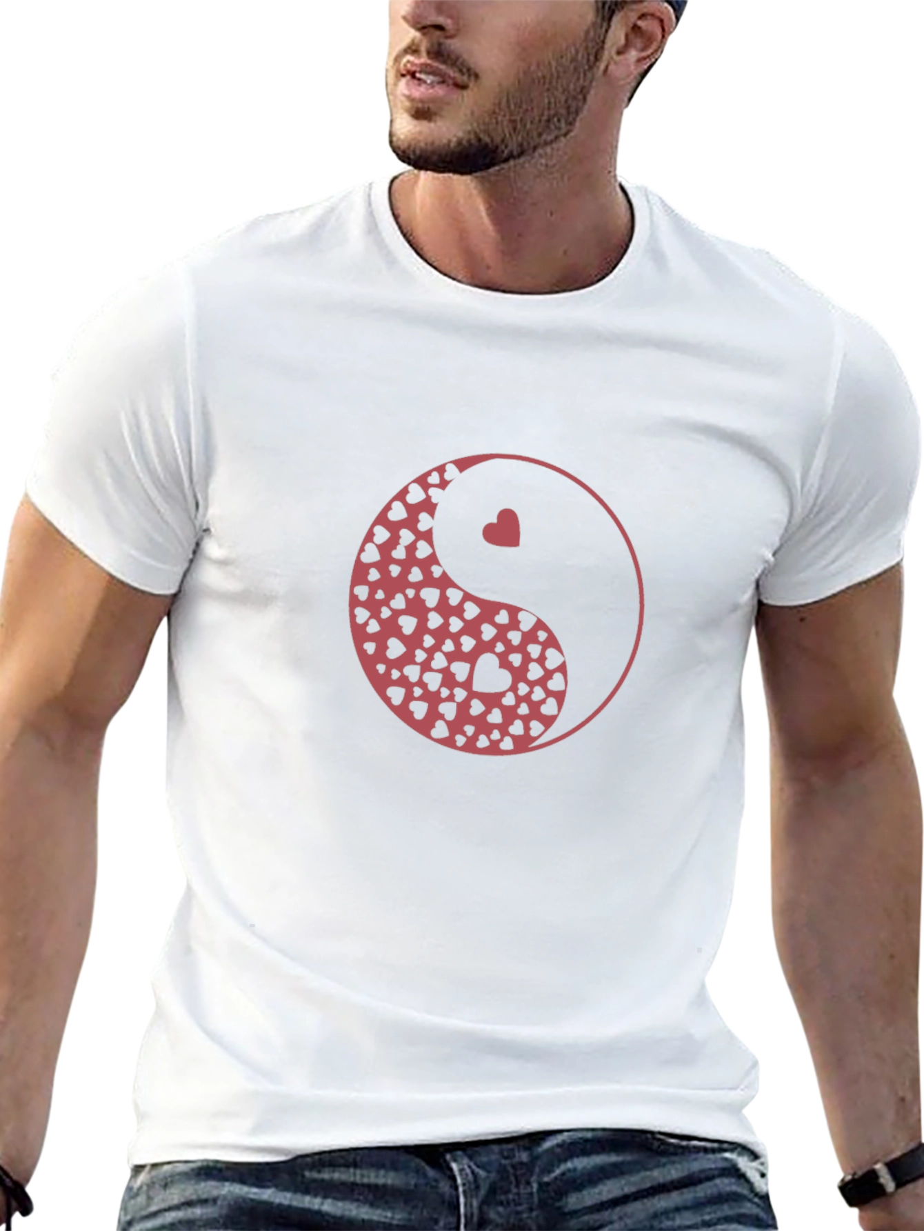 Yin Yang Hearts Graphic Black T-Shirt