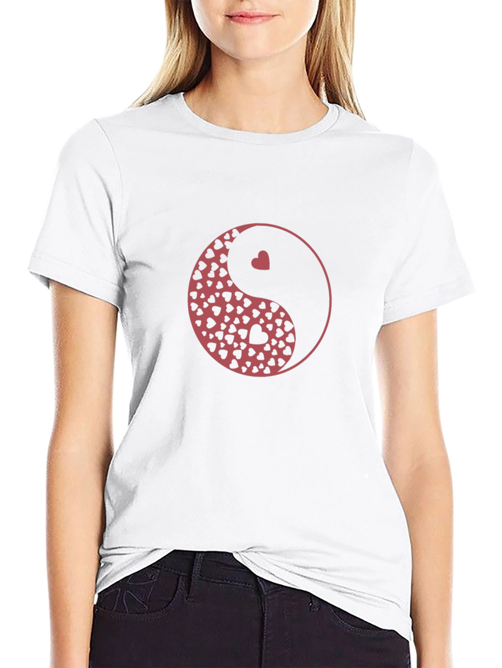 Yin Yang Hearts Graphic Black T-Shirt