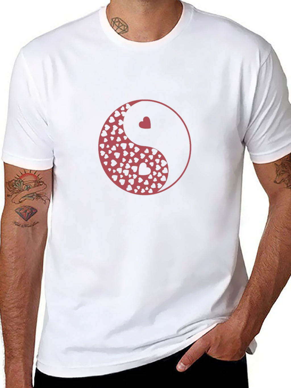 Yin Yang Hearts Graphic Black T-Shirt