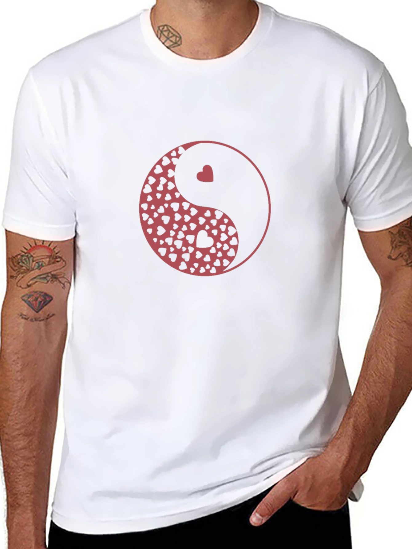 Yin Yang Hearts Graphic Black T-Shirt
