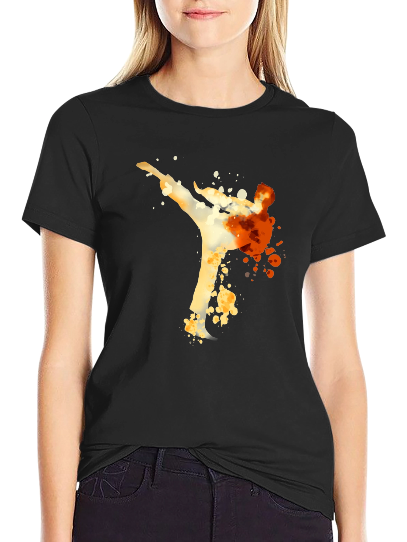 Karate Kick Graphic Tee - Black Cotton T-Shirt