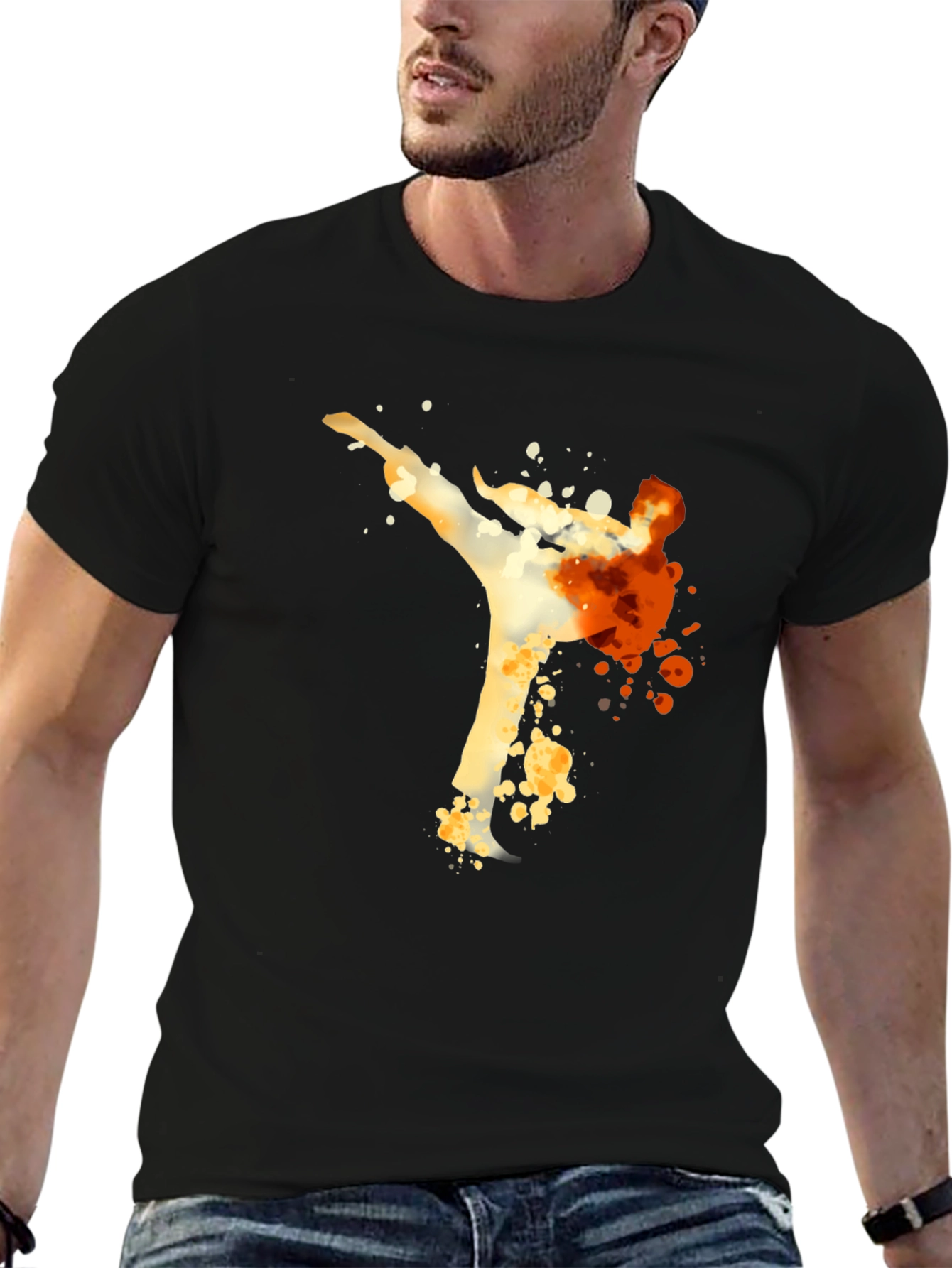 Karate Kick Graphic Tee - Black Cotton T-Shirt