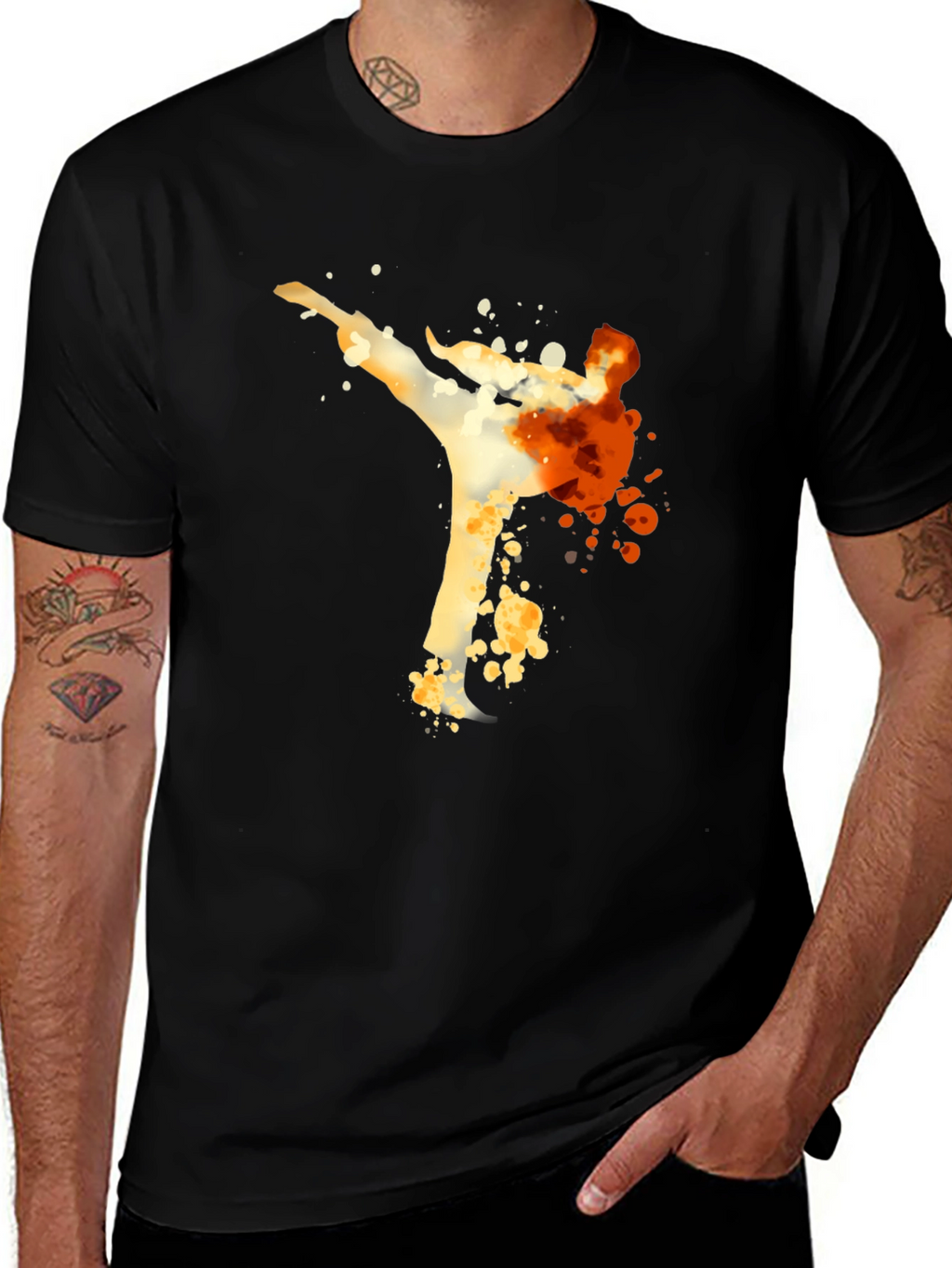 Karate Kick Graphic Tee - Black Cotton T-Shirt