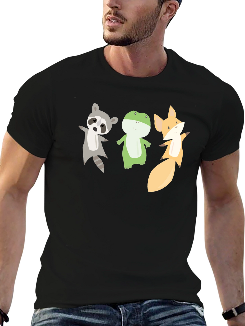 Cartoon Animal Trio Black T-Shirt