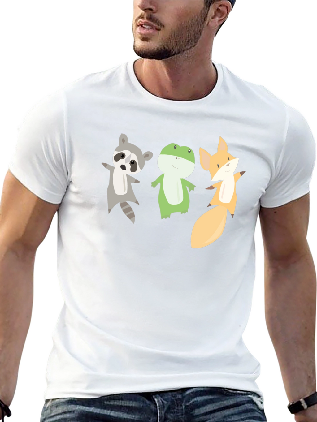 Cartoon Animal Trio Black T-Shirt