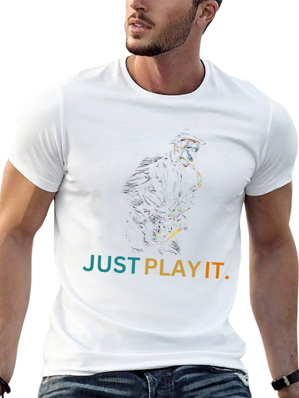 Just Play It Saxophone Graphic Tee - Black