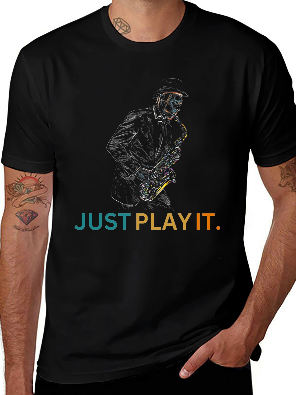 Just Play It Saxophone Graphic Tee - Black