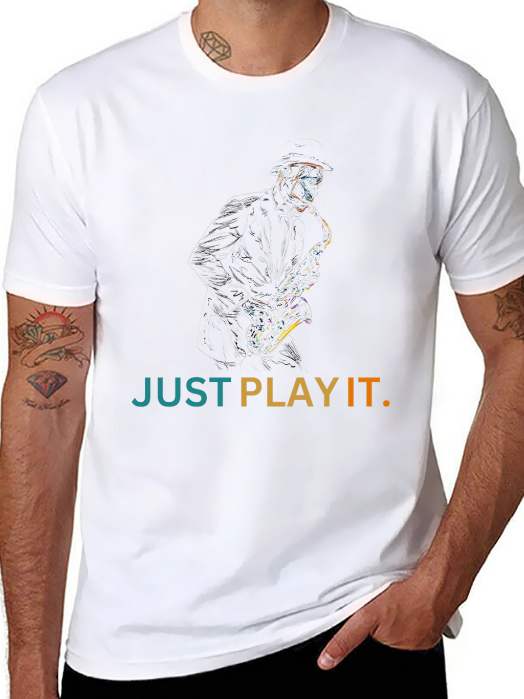 Just Play It Saxophone Graphic Tee - Black