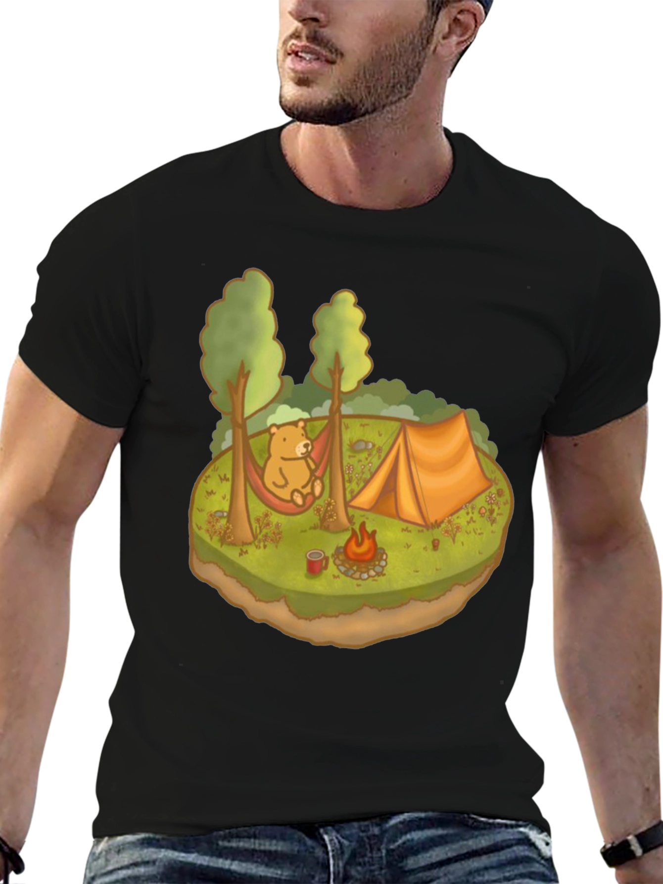 Camping Bear Graphic Tee - Relaxed Outdoor Adventure