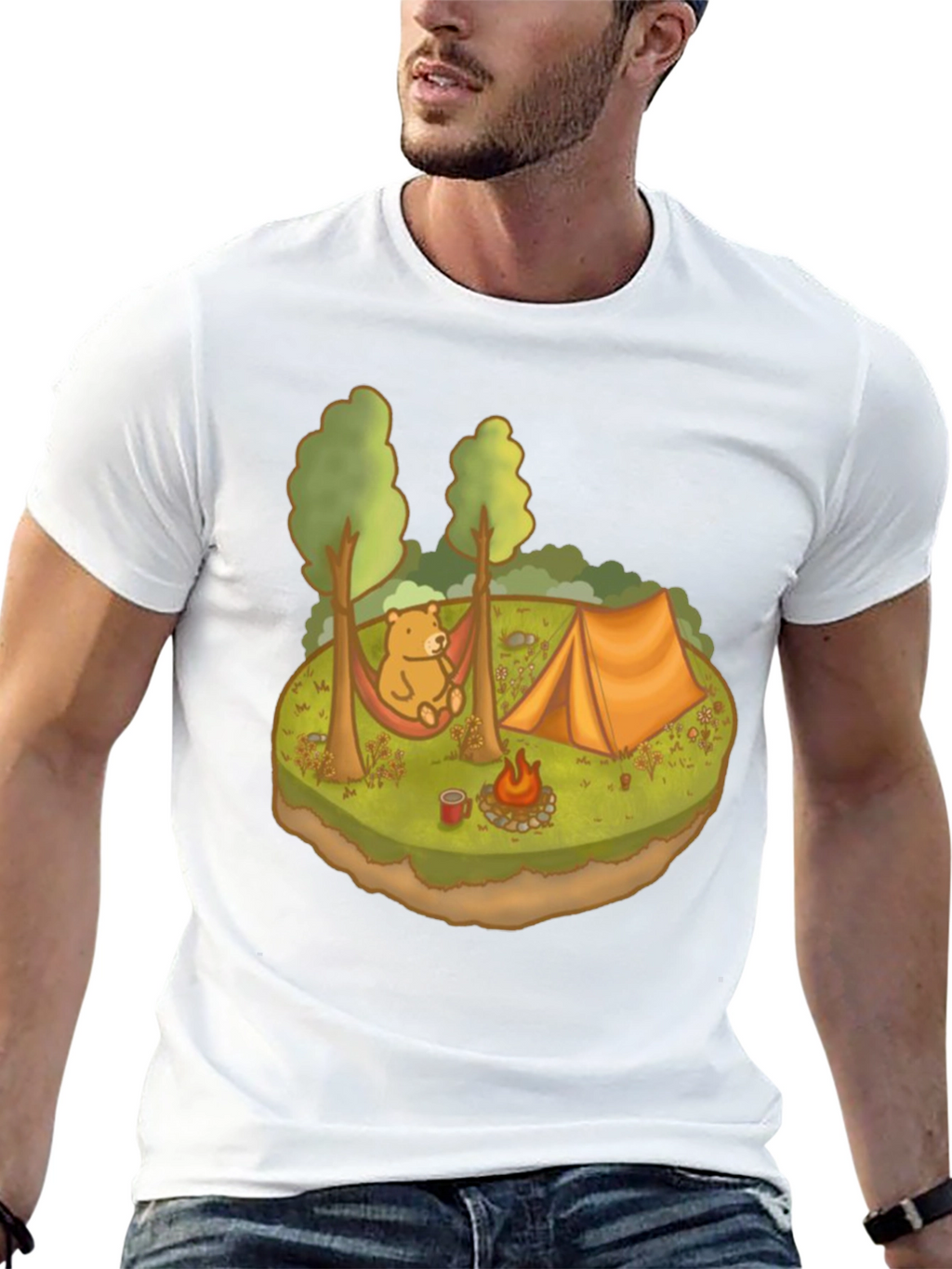 Camping Bear Graphic Tee - Relaxed Outdoor Adventure