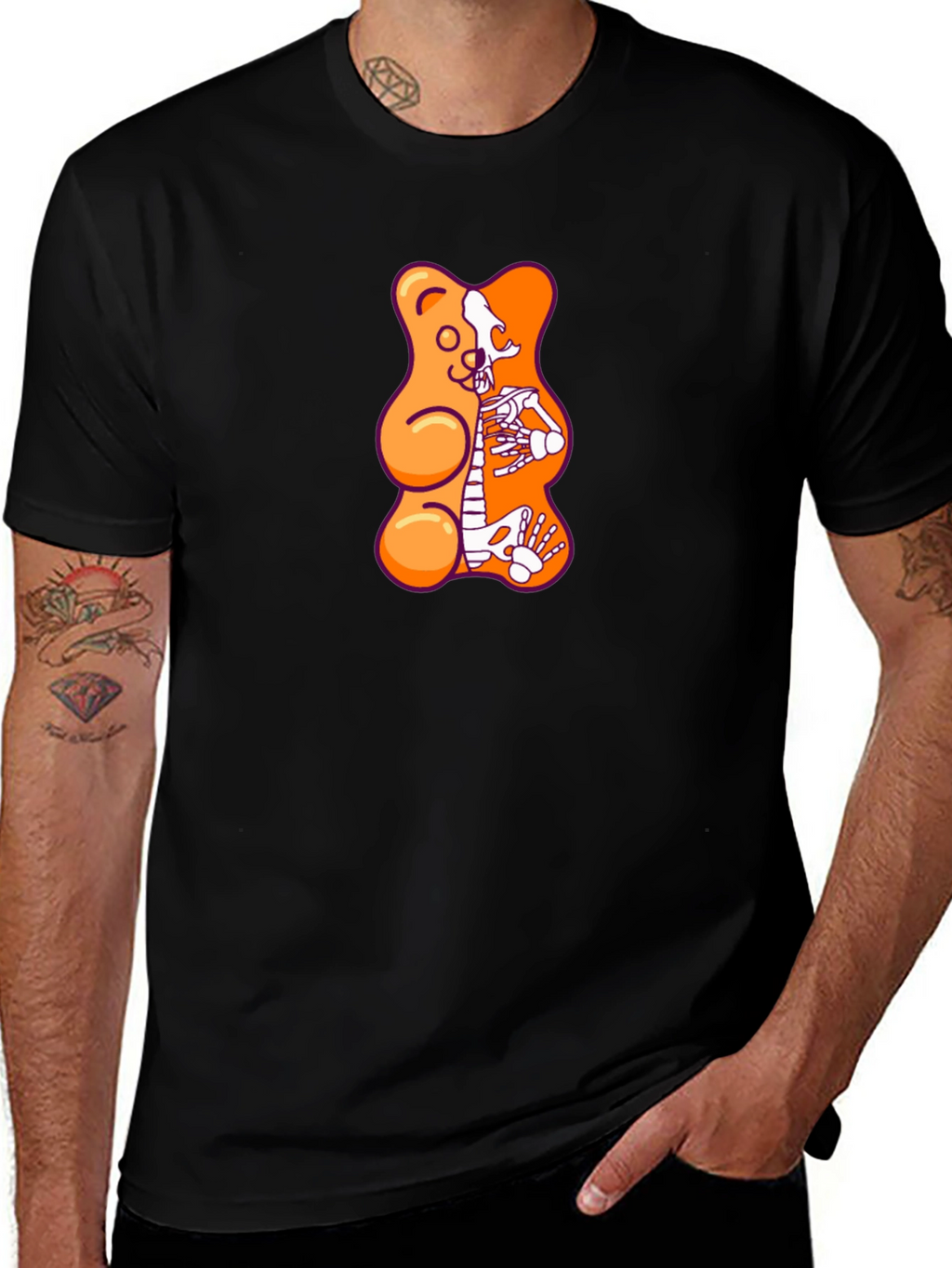 Gummy Bear Skeleton Graphic T-Shirt - Black