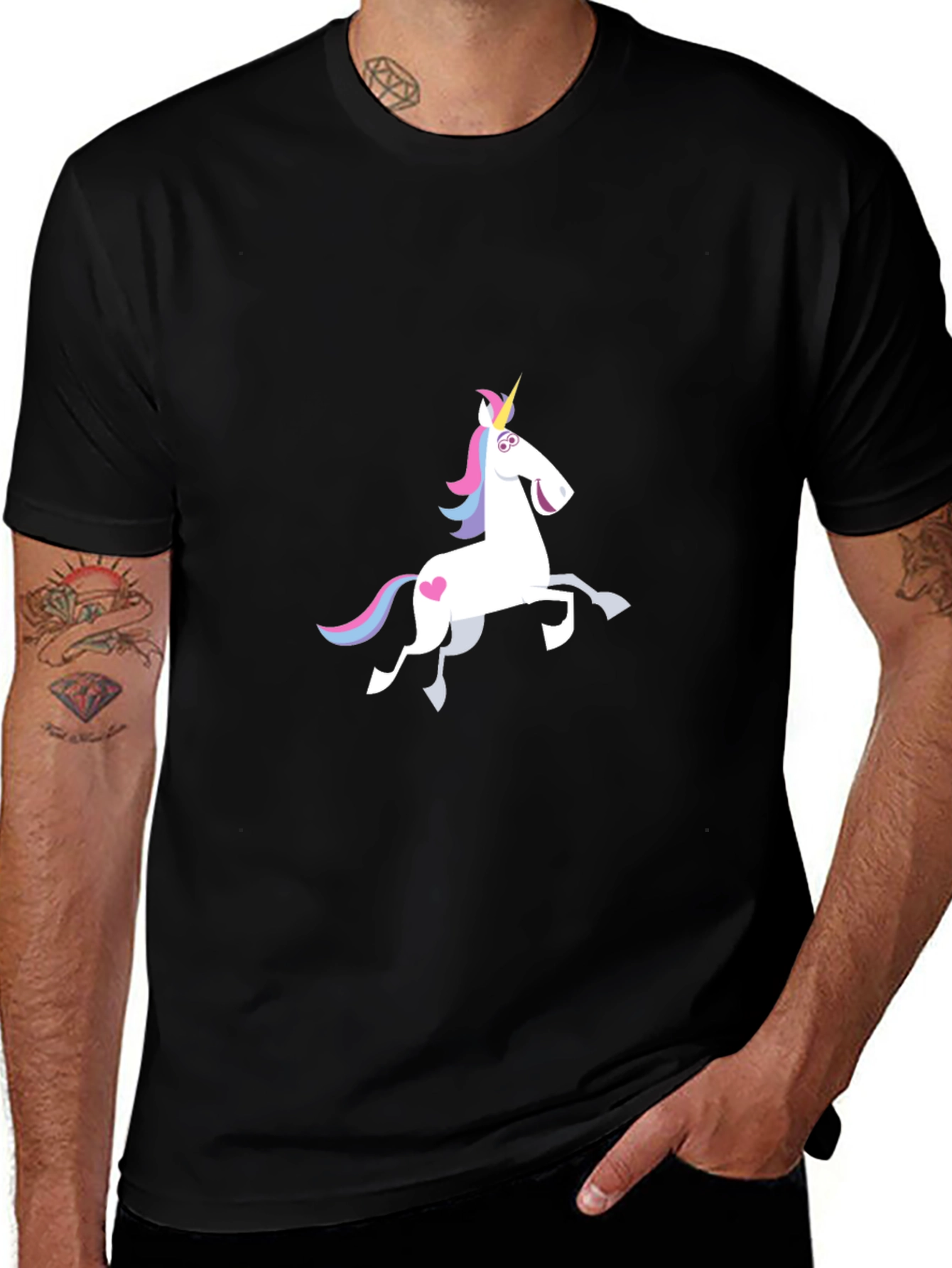 Unicorn Graphic Tee - Black Cotton Casual Shirt