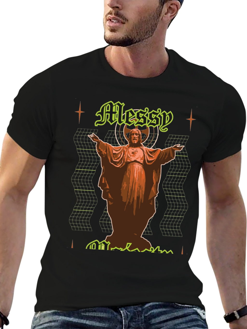 Messy Graphic Tee - Novelty Print Black T-Shirt
