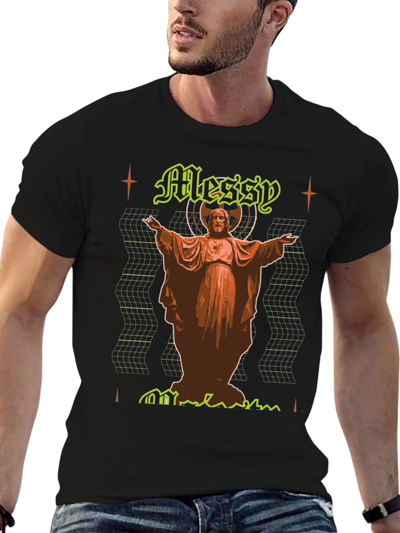 Messy Graphic Tee - Novelty Print Black T-Shirt