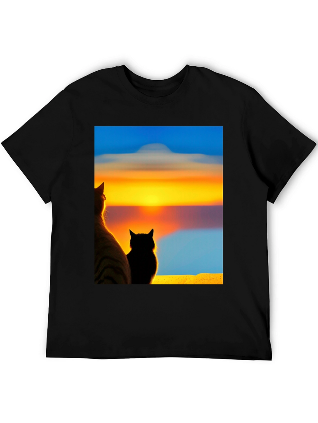 Sunset Cats Black T-Shirt