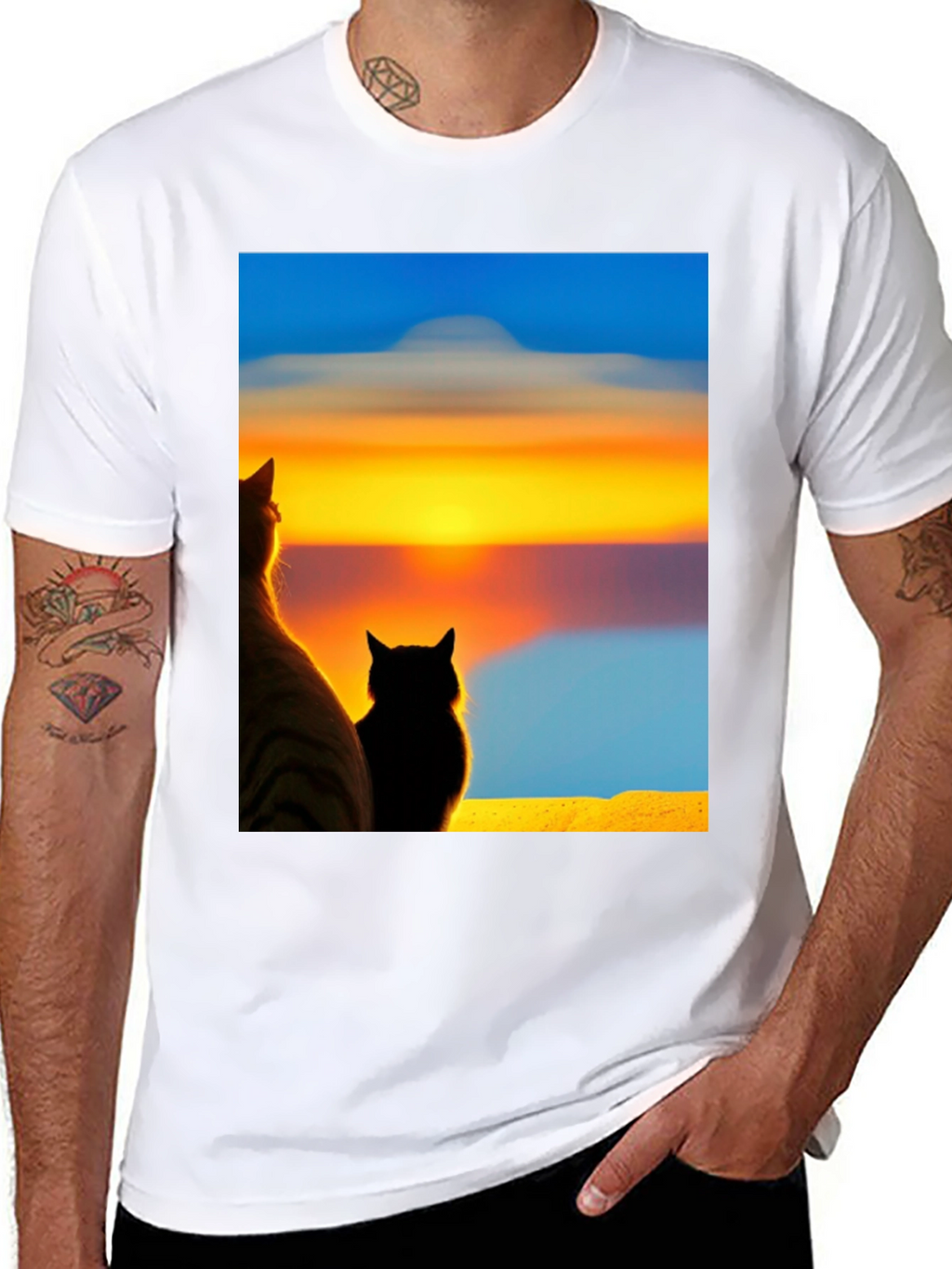 Sunset Cats Black T-Shirt