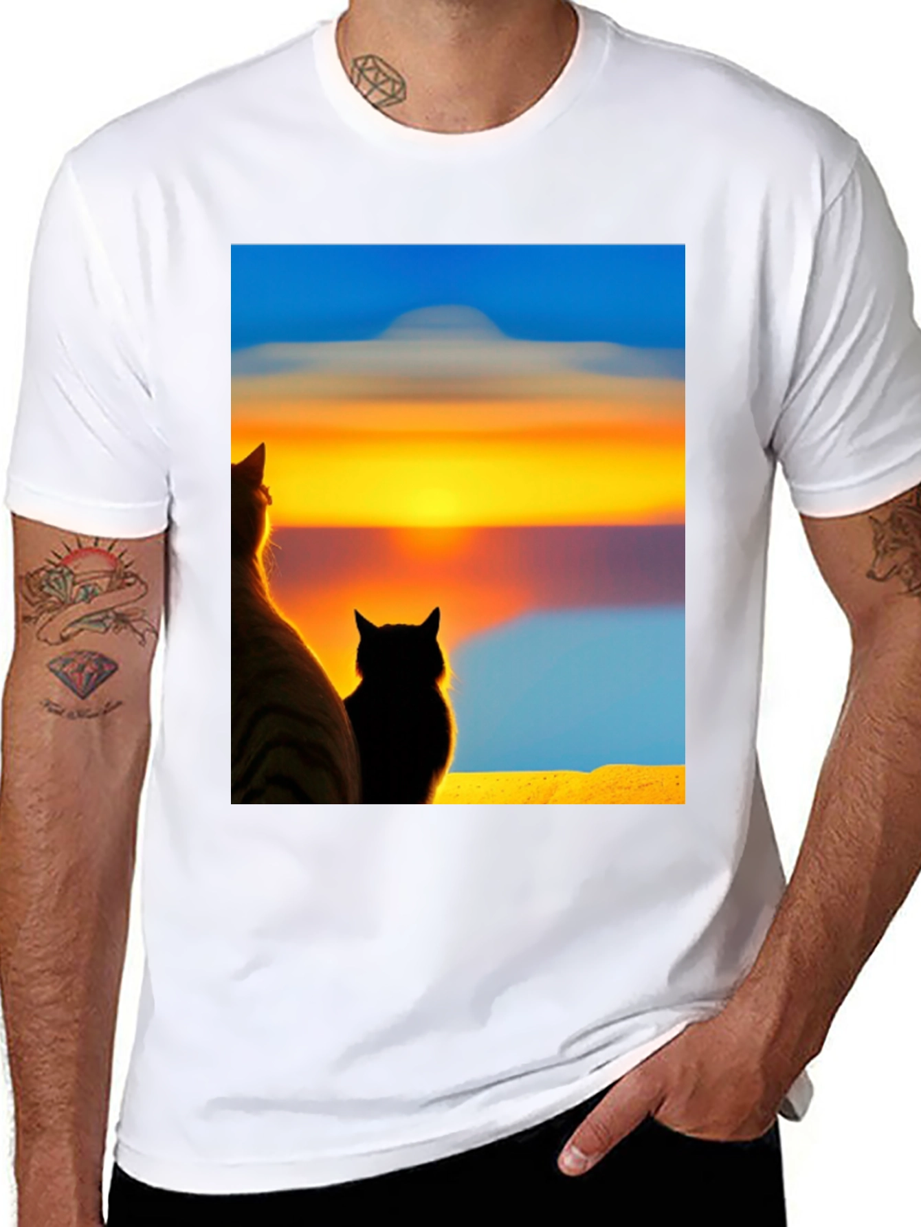 Sunset Cats Black T-Shirt