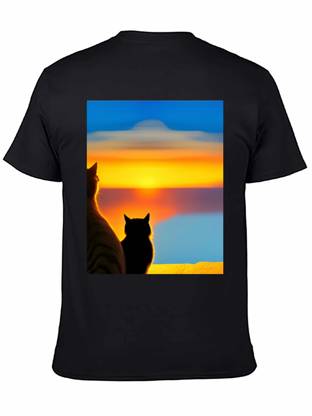 Sunset Cats Black T-Shirt