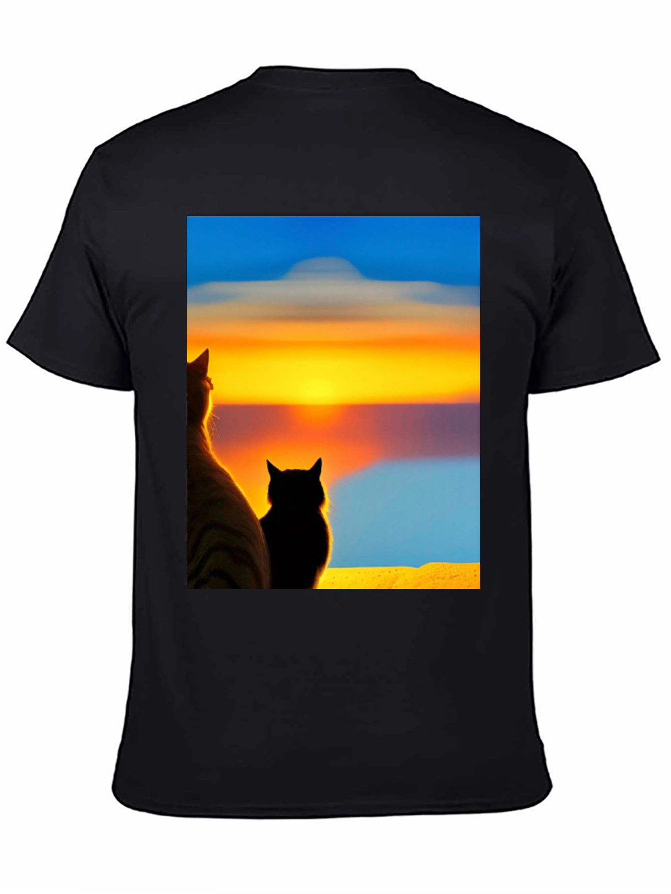 Sunset Cats Black T-Shirt
