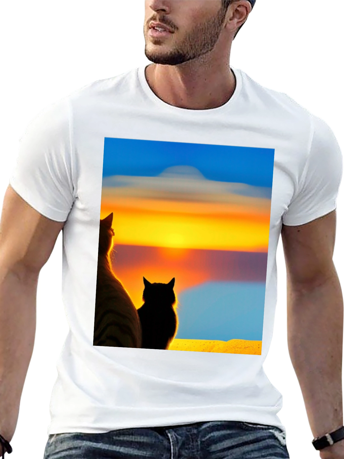 Sunset Cats Black T-Shirt