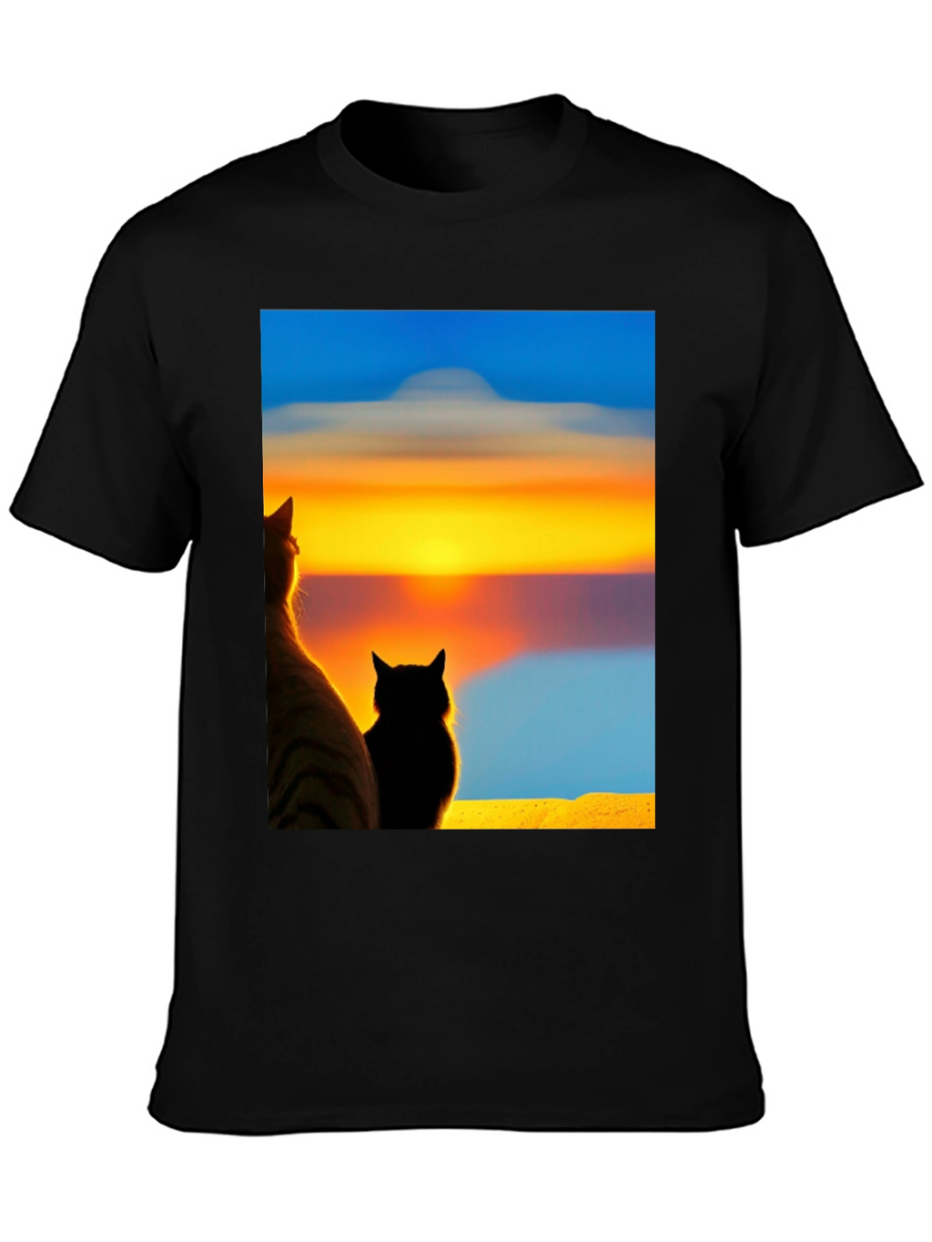 Sunset Cats Black T-Shirt