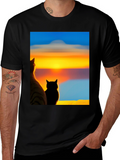 Sunset Cats Black T-Shirt