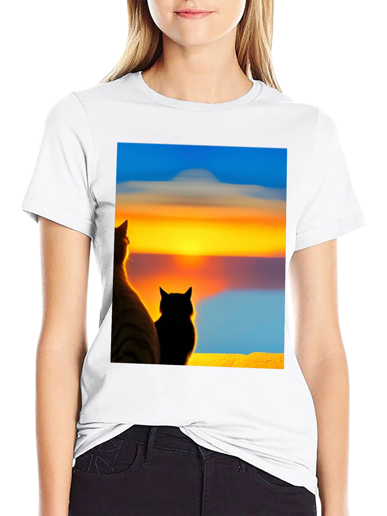 Sunset Cats Black T-Shirt