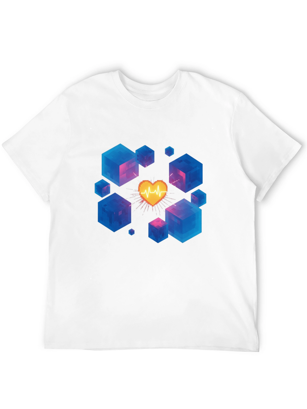 Pixel Heartbeat Cube Graphic Tee - Trendy & Unique!