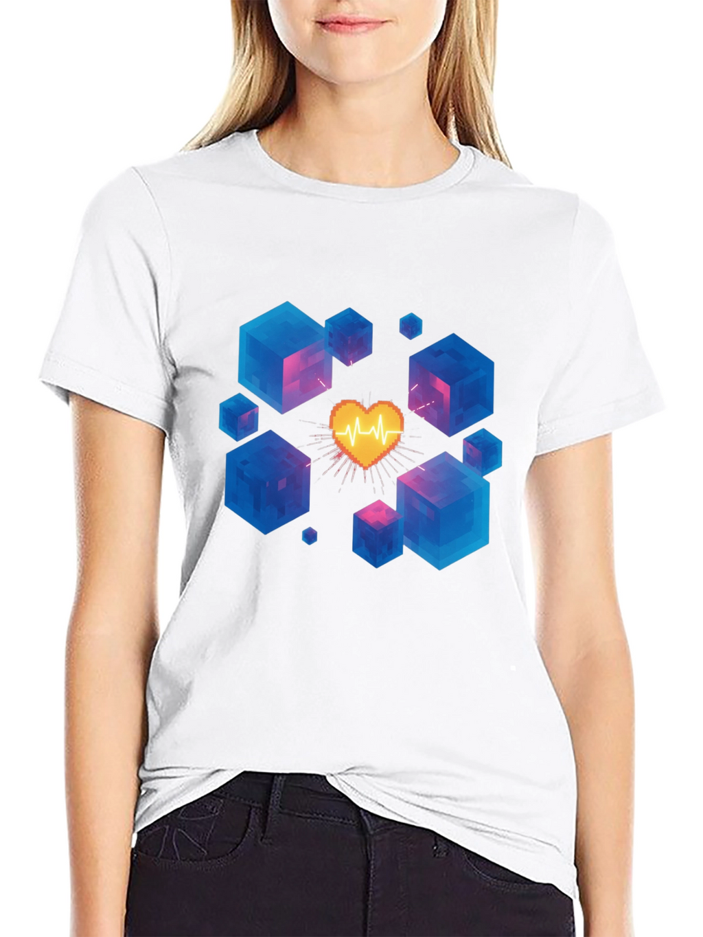 Pixel Heartbeat Cube Graphic Tee - Trendy & Unique!