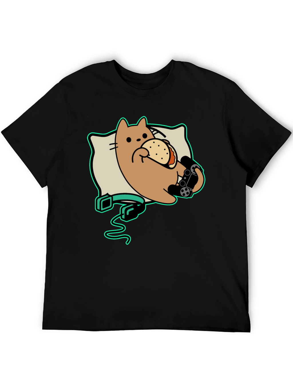 Gamer Cat Taco Black T-Shirt