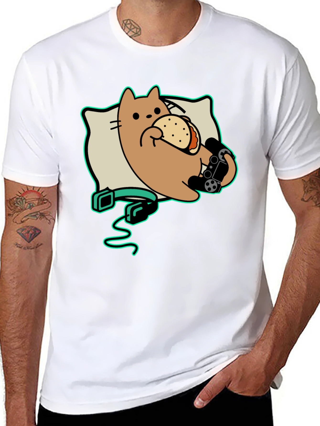 Gamer Cat Taco Black T-Shirt