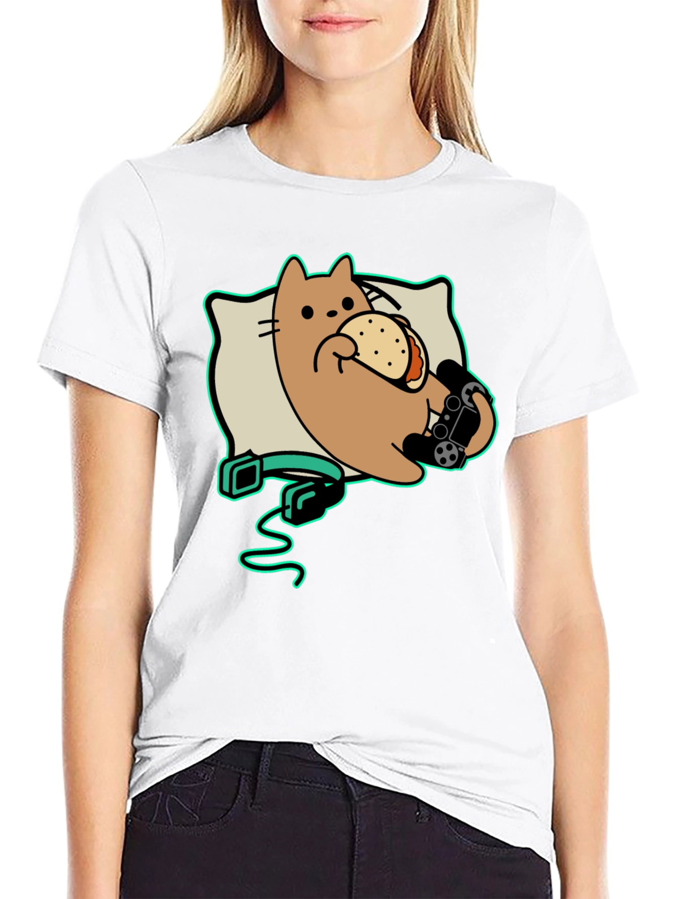 Gamer Cat Taco Black T-Shirt