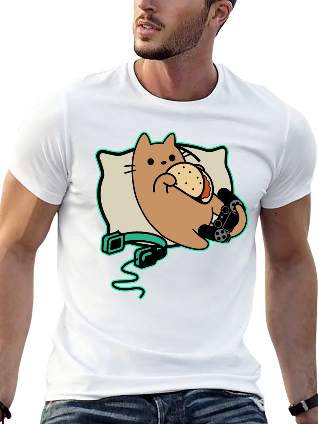 Gamer Cat Taco Black T-Shirt