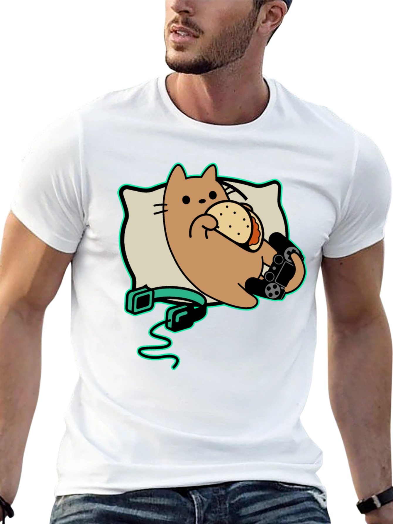 Gamer Cat Taco Black T-Shirt