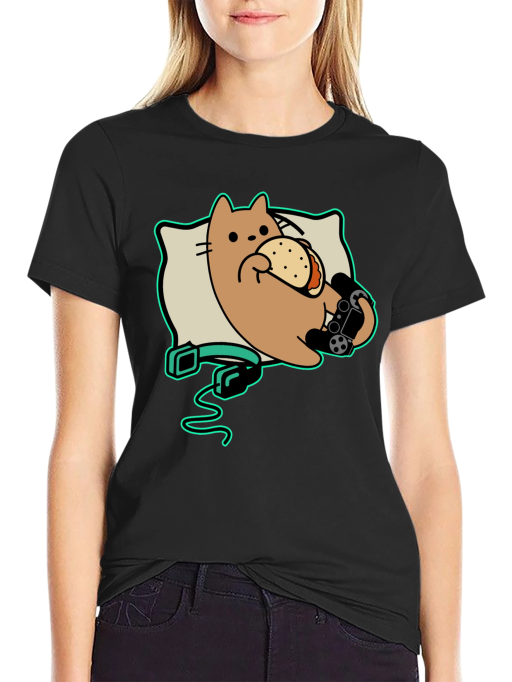 Gamer Cat Taco Black T-Shirt