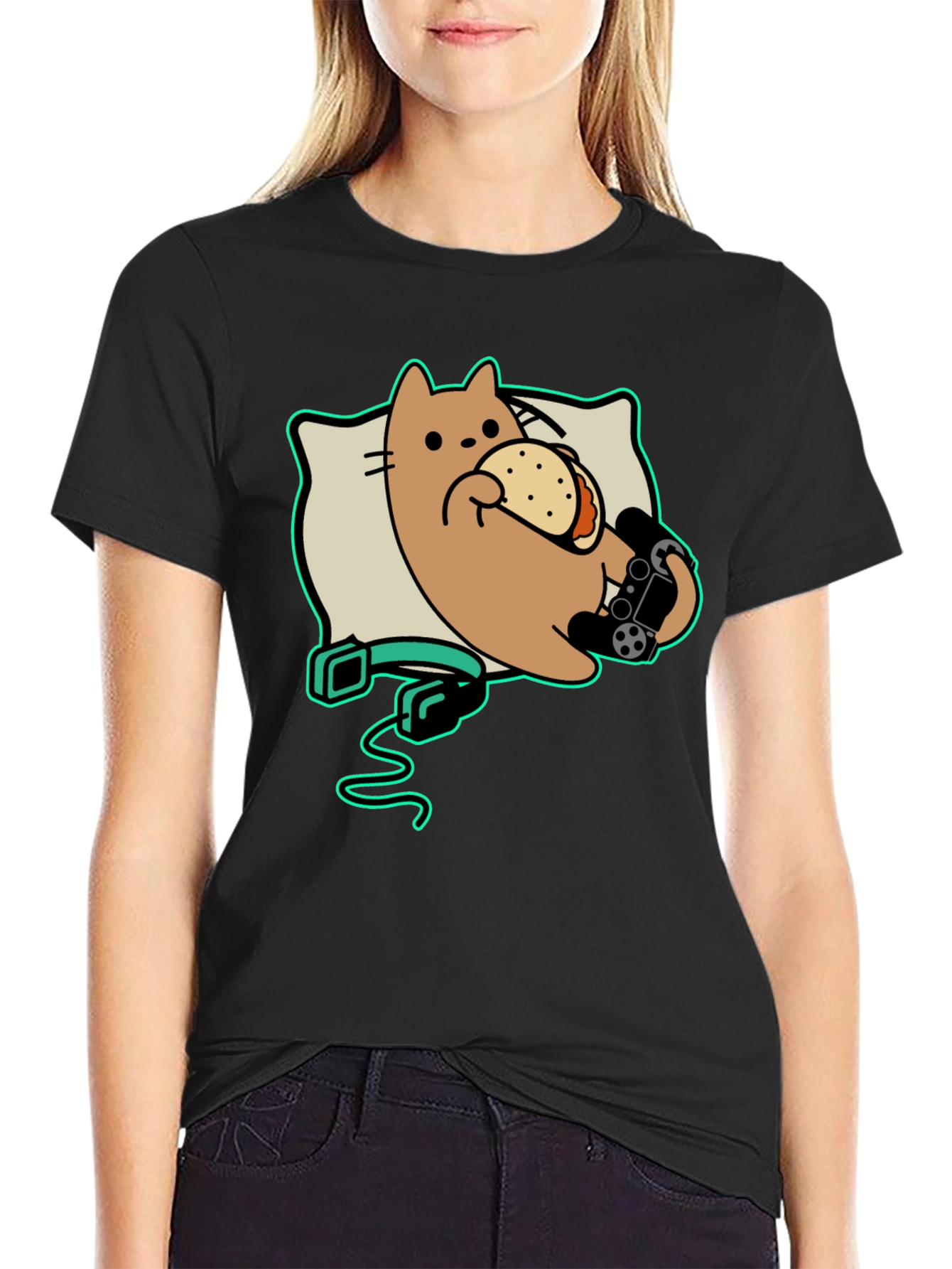 Gamer Cat Taco Black T-Shirt