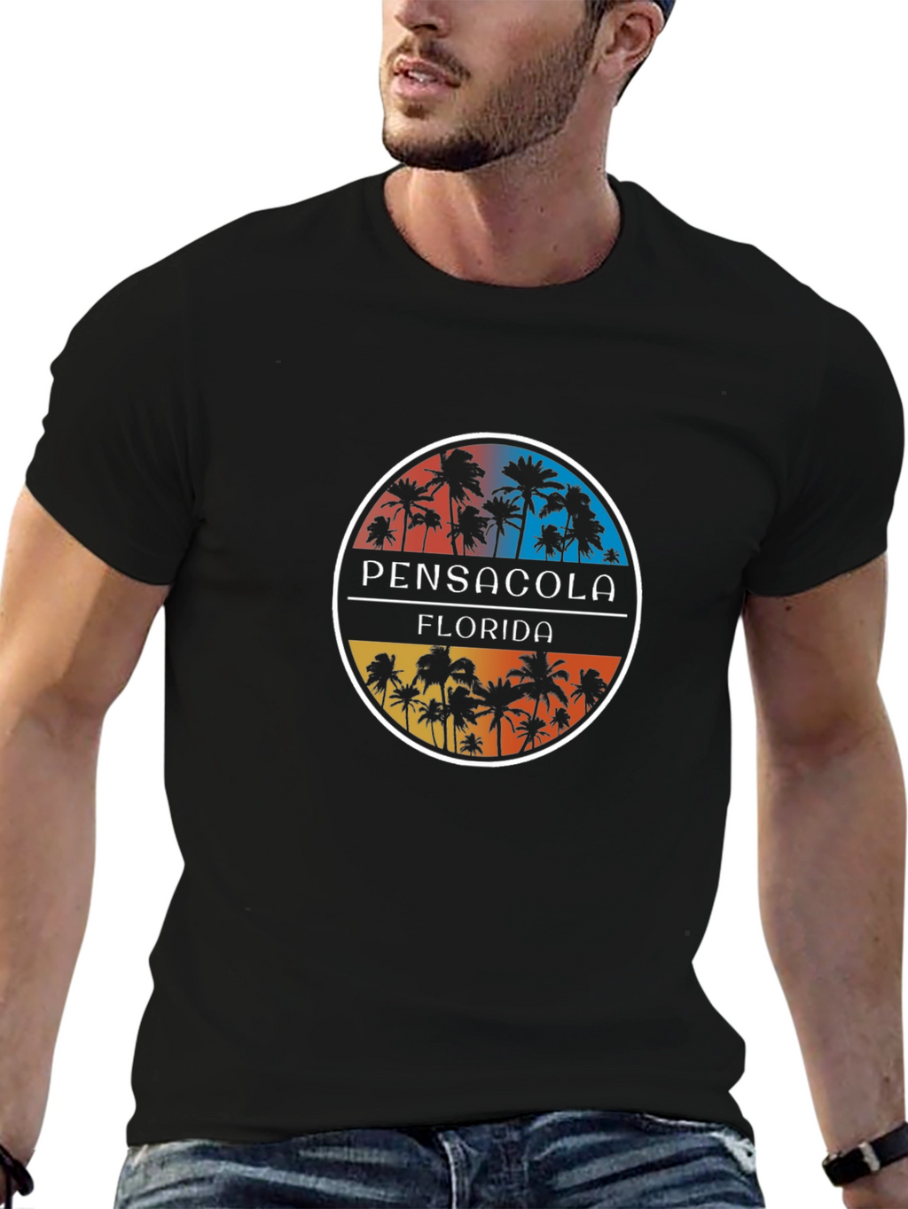 Pensacola Florida Palm Tree Circle Graphic T-Shirt