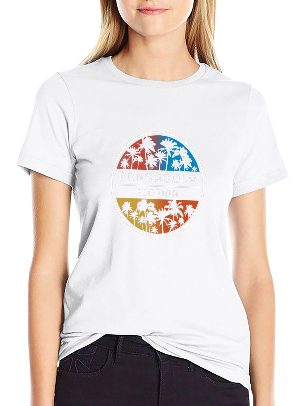Pensacola Florida Palm Tree Circle Graphic T-Shirt