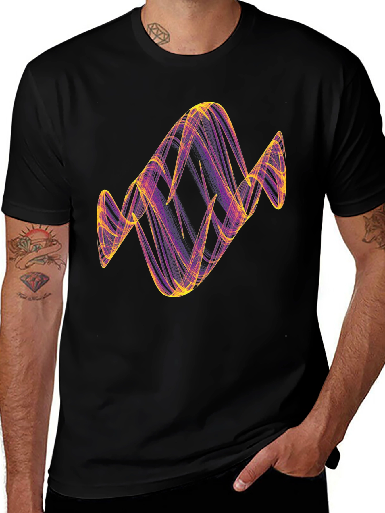Abstract Line Art Graphic T-Shirt - Black
