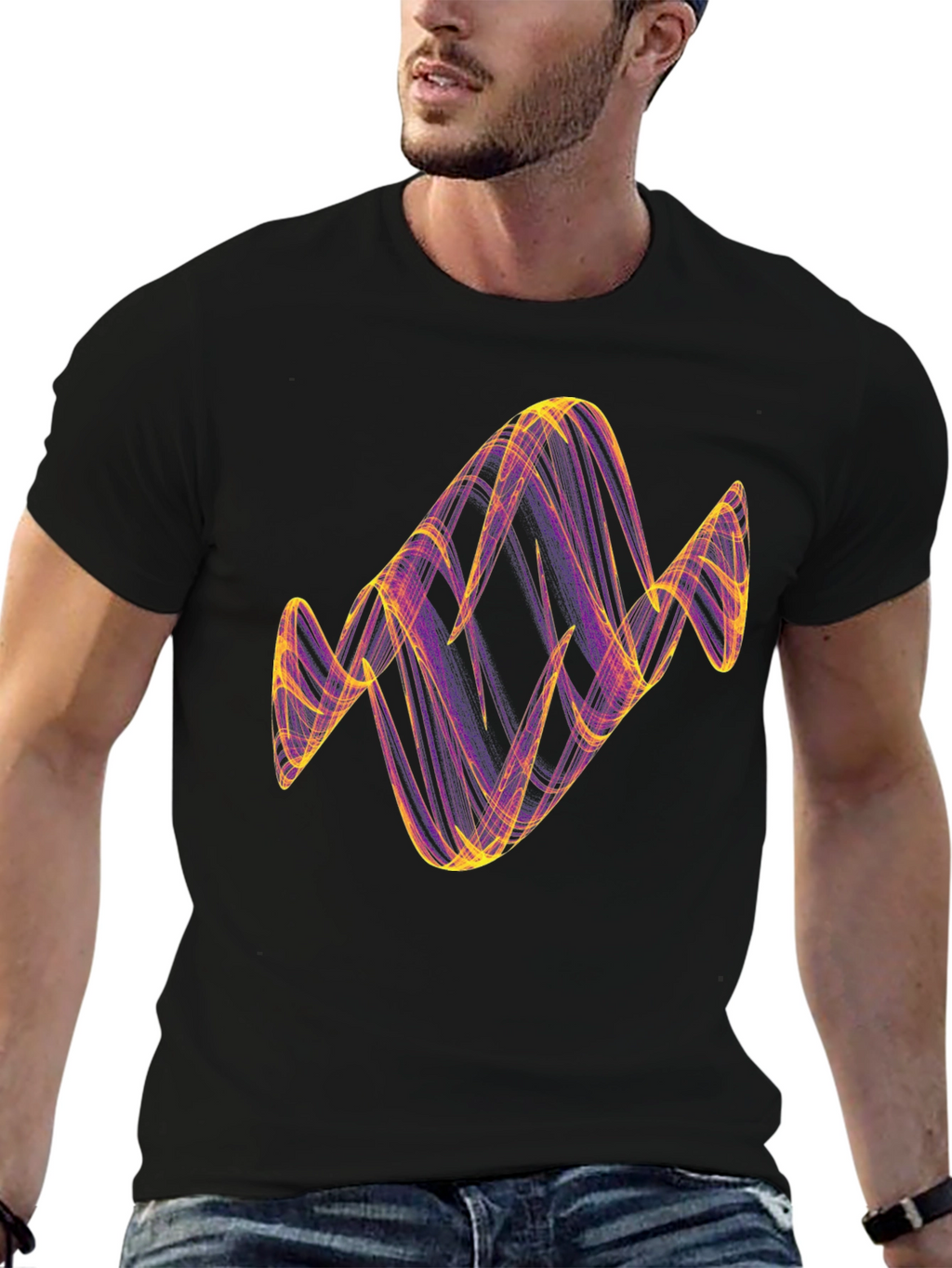Abstract Line Art Graphic T-Shirt - Black