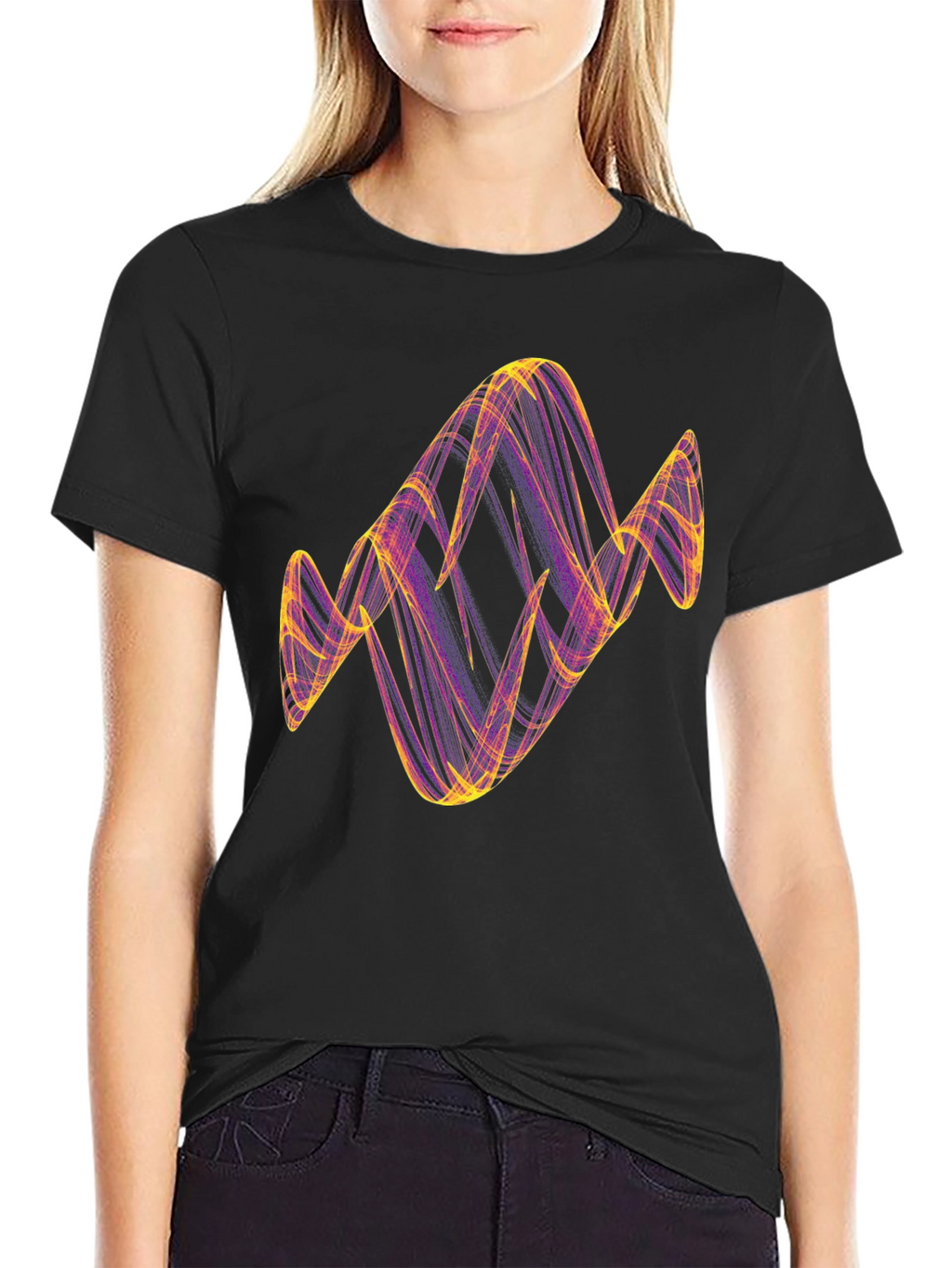Abstract Line Art Graphic T-Shirt - Black