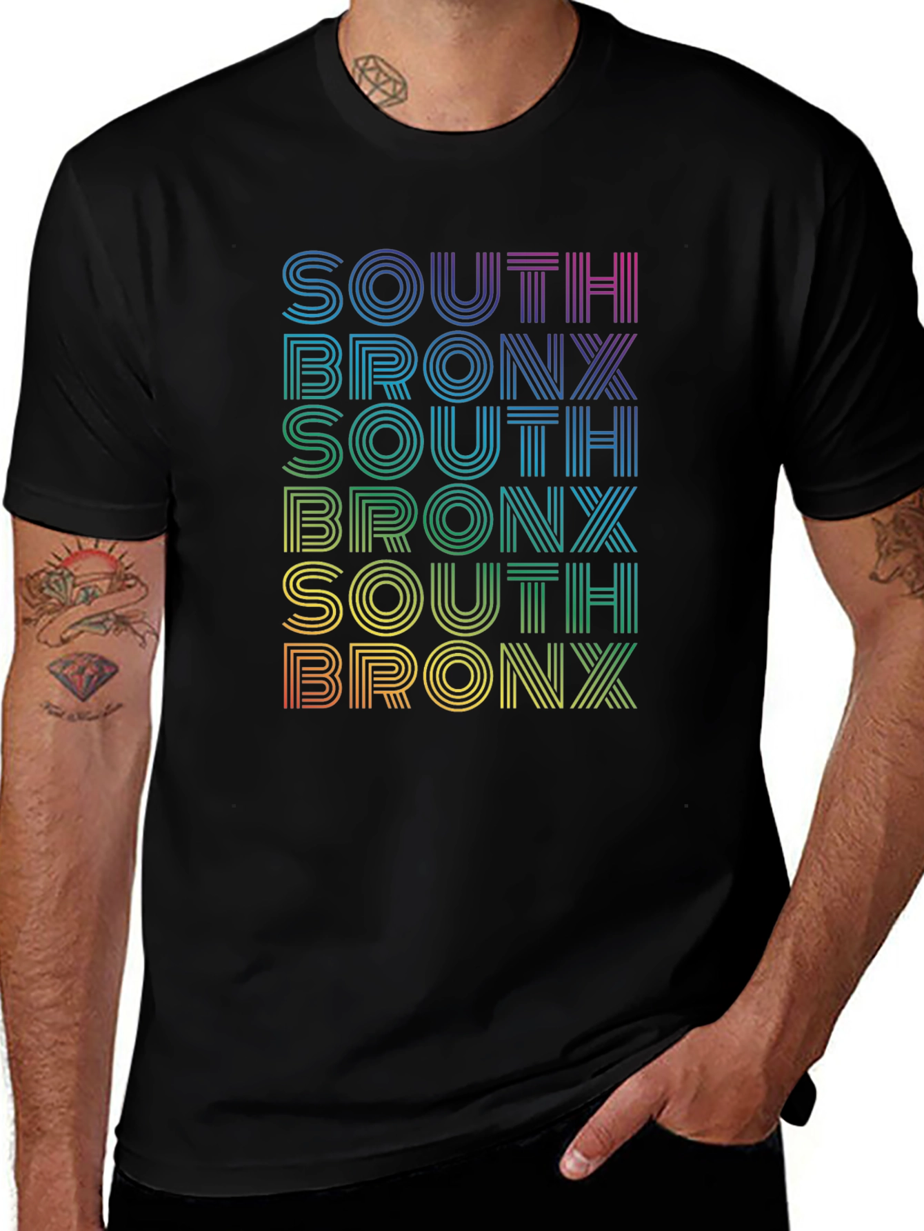 Retro South Bronx T-Shirt - Rainbow Text Design