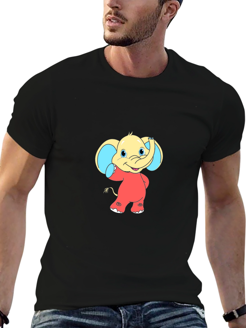 Cartoon Elephant Graphic Tee - Black