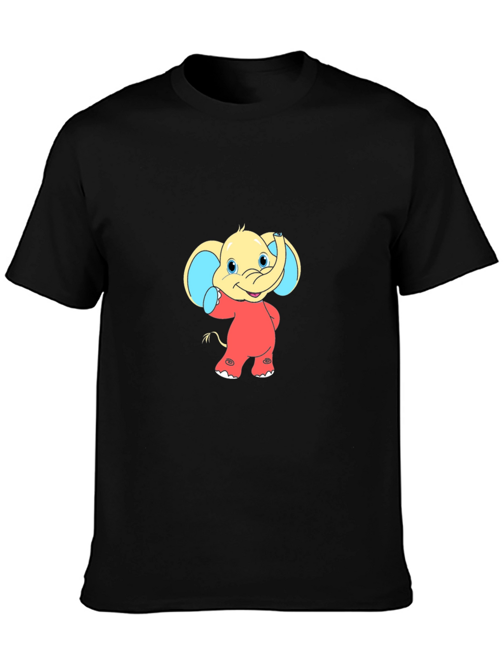 Cartoon Elephant Graphic Tee - Black