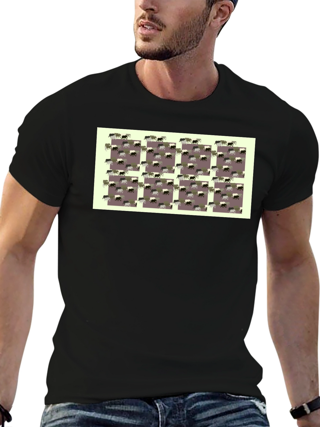 Novelty Elephant Pattern Black T-Shirt