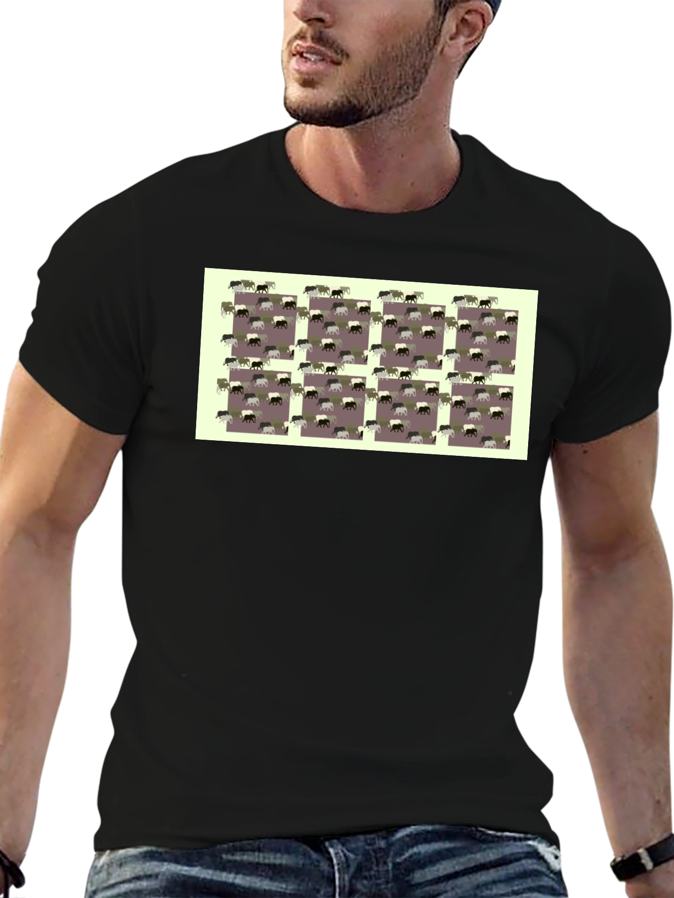 Novelty Elephant Pattern Black T-Shirt