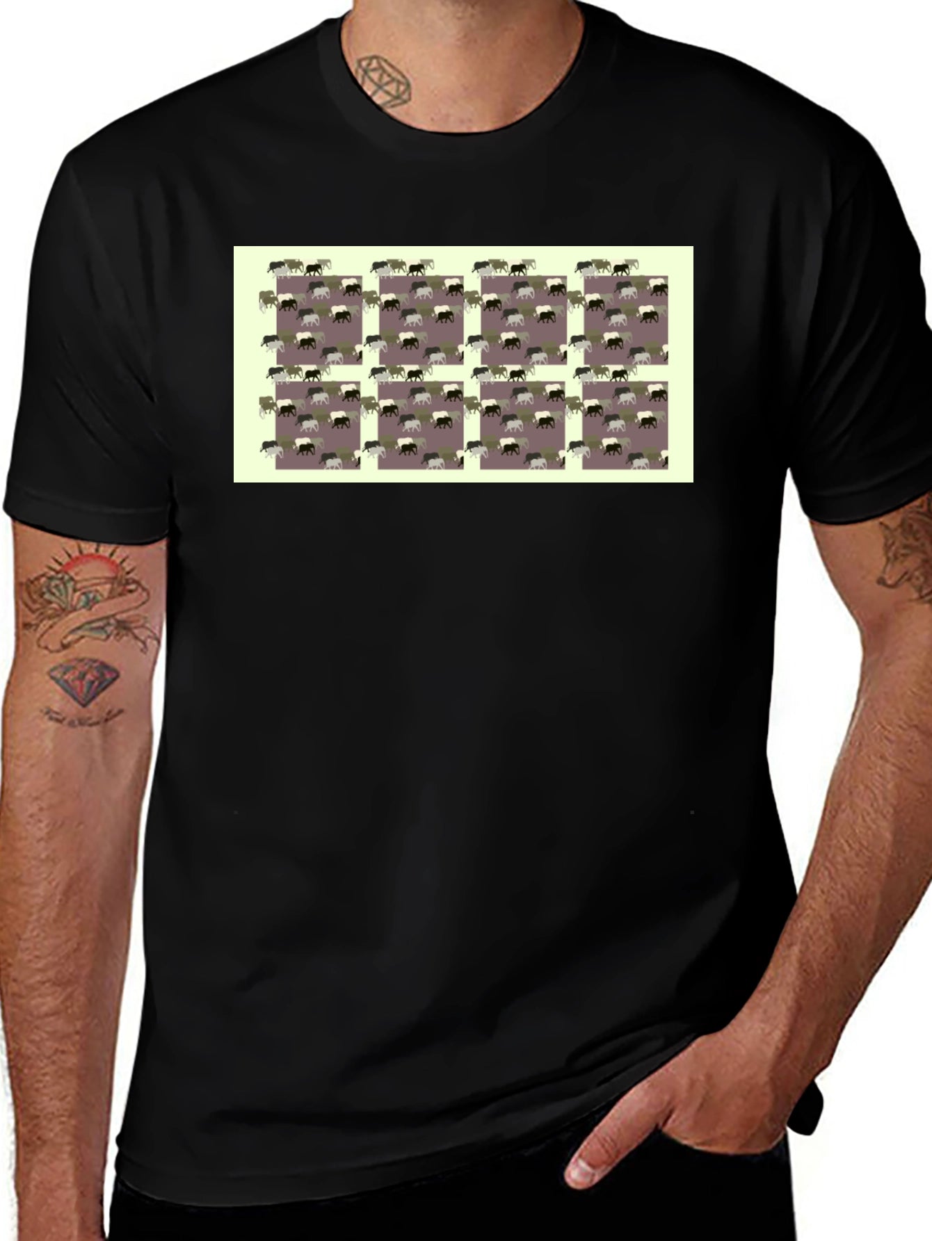 Novelty Elephant Pattern Black T-Shirt