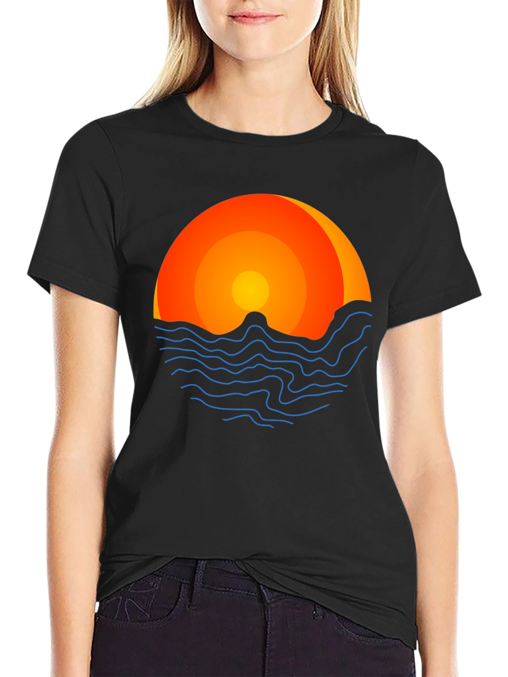 Sunset Graphic Tee - Coastal Vibes Black T-Shirt